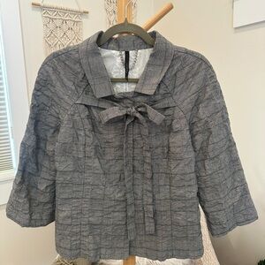 Poleci Gray Plaid Cropped Jacket Blouse Tie Front Lace Back Size 8